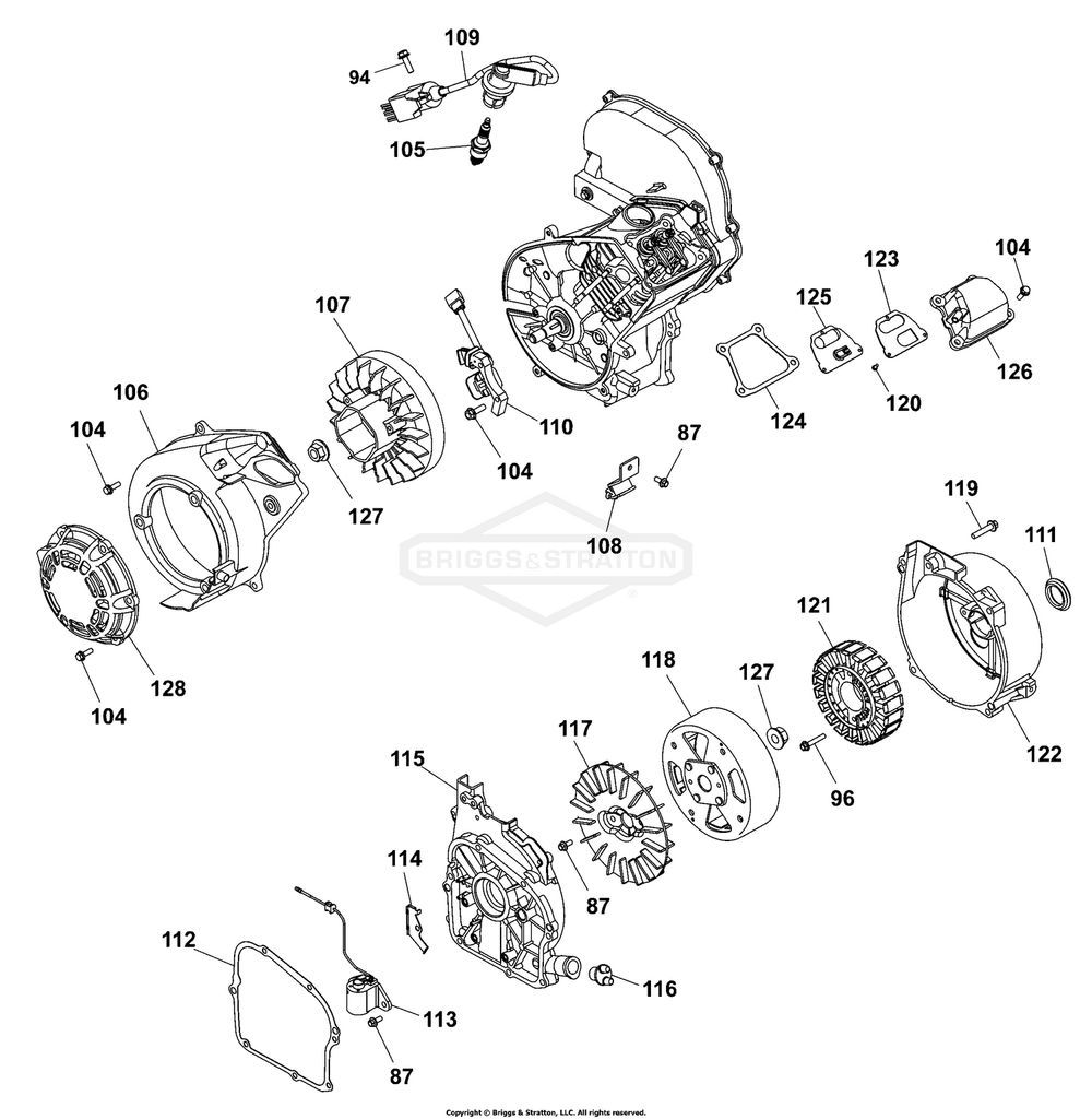 Main Unit P3 Engine Diagram and Parts List for 030831-00  Briggs and Stratton Generator